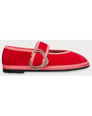 Flabelus Velvet Sophie Love Mary Jane Shoe - Red