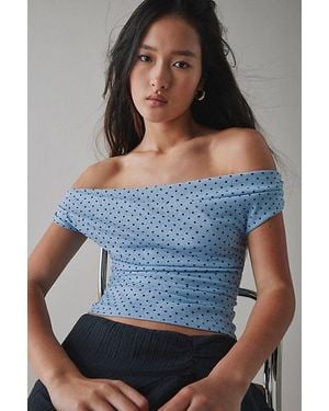 Urban Outfitters Uo Fia Mesh Off-The-Shoulder Crop Top - Gray