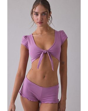 Out From Under Bec Short Sleeve Tie-Front Shrug Top - Purple