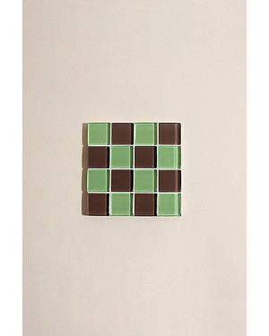 Subtle Studios Chocolate Checkered Glass Tile Coaster - Multicolor