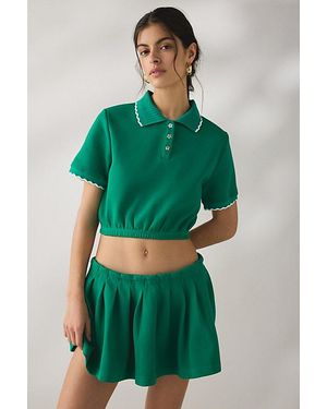 JACQUIE THE LABEL Sonnet Crop Short Sleeve Polo Top - Green