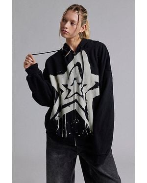 Urban Outfitters Uo Bleached Star Zip-Up Hoodie Sweatshirt - Gray