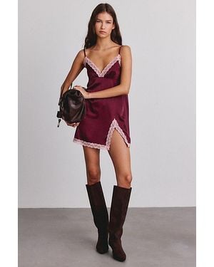 Kimchi Blue Fall For You Lace Trim Satin Slip Mini Dress - Red