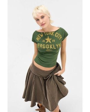 Urban Outfitters Uo Khaki New York Slash Neck T-shirt - Green