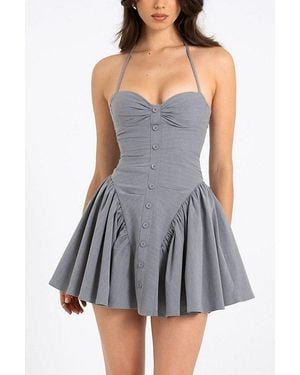 Miss Circle Melody Stripe Halter Drop Waist Mini Dress - Grey