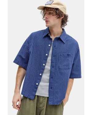 BDG Navy Arlo Stripe Short Sleeve Shirt - Blue