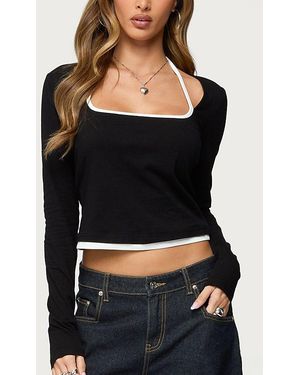 Edikted Ksenia Contrast Layered Square Neck Top - Black