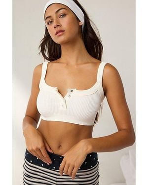 Out From Under Tripp Waffle Knit Henley Bra Top - White