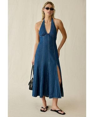 BDG Real Talk Seamed Denim Halter Neck Midi Dress - Blue