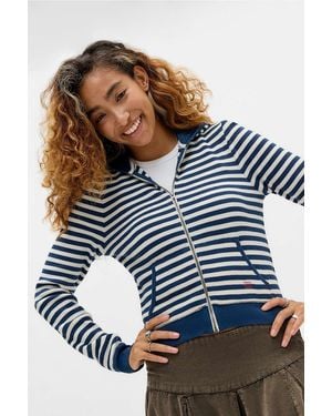 BDG Navy Iris Stripe Zip-through Hoodie - Blue