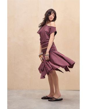 Urban Outfitters Uo Ari Stripe Asymmetric Midi Skirt - Pink