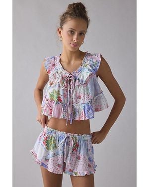 Out From Under Love Letters Ruffle Babydoll Top + Micro Short Pj Set - Gray