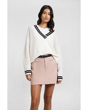 Onia Deep V-Neck Varsity Pullover Sweater - Natural