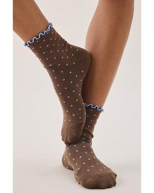 Out From Under Lettuce-Edge Polka Dot Socks - Brown