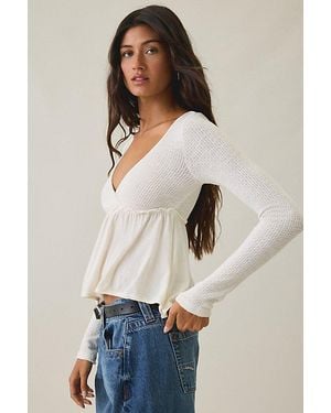 BDG Keepsake Surplice V-Neck Long Sleeve Babydoll Top - Natural