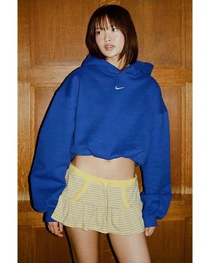 Nike Studio Fleece Oversized Cropped Hoodie Sweatshirt - Blue