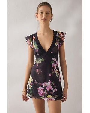 Out From Under Cecilia Lace Trim Sheer Mesh Sleep Dress - Black