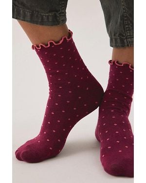 Out From Under Lettuce-Edge Polka Dot Socks - Red