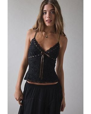 Kimchi Blue Clover Lace + Ribbon Trim Cropped Cami - Black