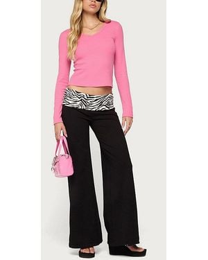 Edikted Kylee Zebra Foldover Pants - Pink