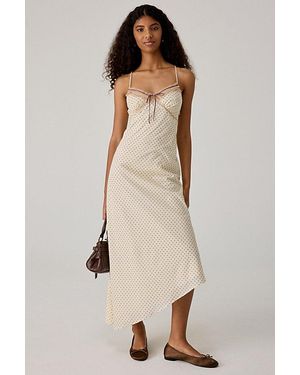 Kimchi Blue Posey Asymmetric Lace Trim Slip Midi Dress - Natural