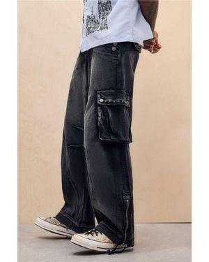 Jaded London Black Faded Trooper Cargo Trousers - Blue