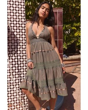 Urban Outfitters Uo Evelyn Coin Halter Midi Dress - Brown