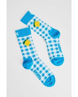 Happy Socks Gingham Lemon Socks - Blue