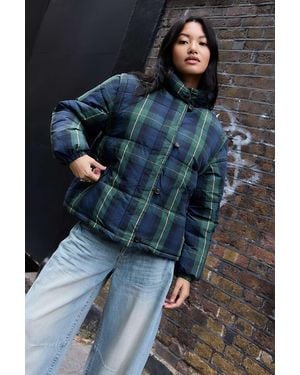 Damson Madder Pearl Check Puffer Jacket Uk 6 At Urban Outfitters - Blue