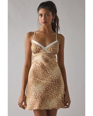 Kimchi Blue Slip It On Tie-Back Satin Mini Dress - Brown