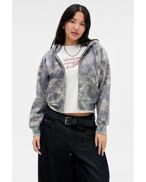 BDG Leaf Camo Zip-through Hoodie - Grey
