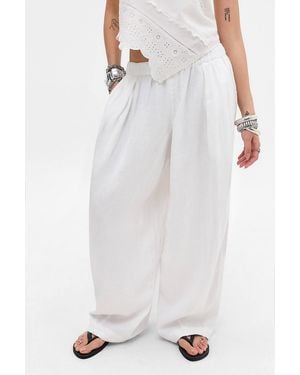 BDG Bobbi Baggy Linen Cocoon Trousers - White
