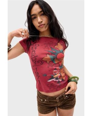 Ed Hardy Uo Exclusive Cross Slash Neck T-shirt - Red