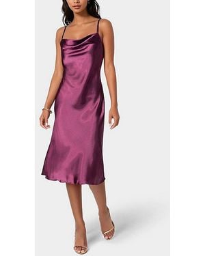Bebe Satin Cowl Neck Midi Slip Dress - Purple