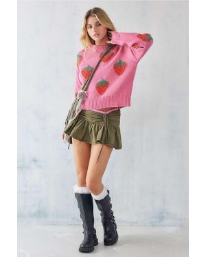 Daisy Street Knitted Strawberry Jumper Top - Pink