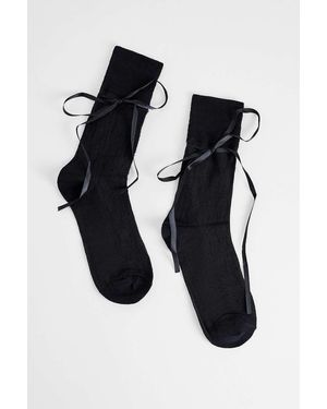 Out From Under Satin Bow Tie Ankle Socks - Black