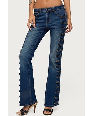 Edikted Button Loop Low Rise Bootcut Jeans - Blue