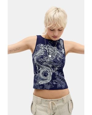 Ed Hardy Uo Exclusive Dragon Vest Jacket - Blue