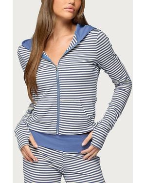 Edikted Meggy Striped Zip Up Hoodie - Blue