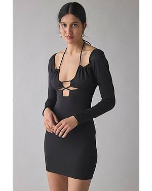 Glamorous Cutout Lace-Up Knit Bodycon Mini Dress - Gray