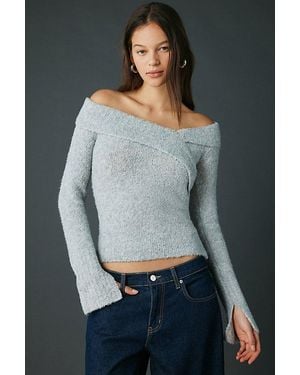 Kimchi Blue Andie Asymmetric Foldover Off-The-Shoulder Sweater - Gray