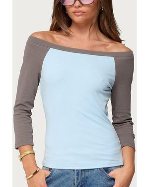 Edikted Keri Off-The-Shoulder Contrast Raglan Top - Blue