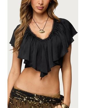 Edikted Deena Ruffled V Neck Top - Black