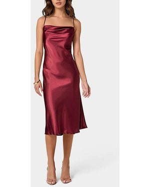 Bebe Satin Cowl Neck Midi Slip Dress - Red