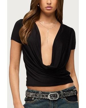 Edikted Vanie Deep Cowl Neck Top - Black