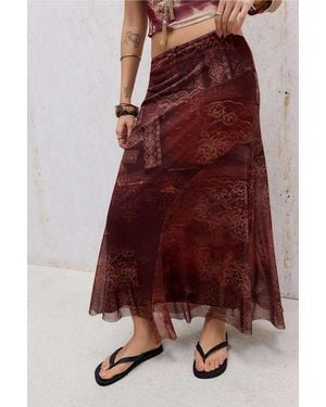 Urban Outfitters Uo Contour Column Mesh Maxi Skirt - Red