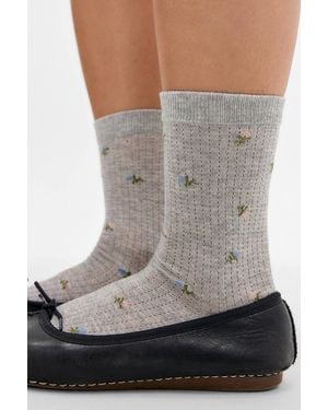 Out From Under Floral Embroidered Socks - Grey
