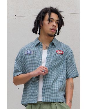 BDG White & Teal Check Short Sleeve Mechanic Shirt - Blue