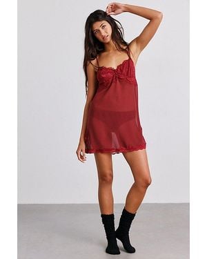 Out From Under Fairy Garden Sheer Lace Trim Slip - Red