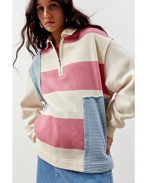 BDG Saylor Spliced Quarter-Zip Sweatshirt - Pink